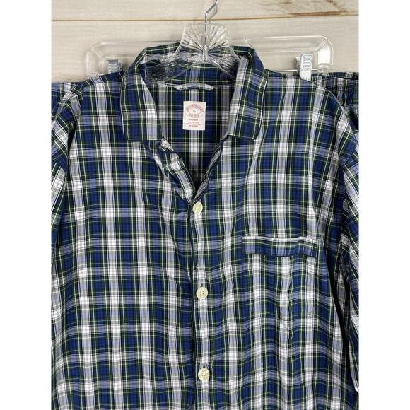 Brooks Brothers Pajamas Set Mens XL Blue Green Plaid All Cotton Pocket Button Up - Picture 2 of 11